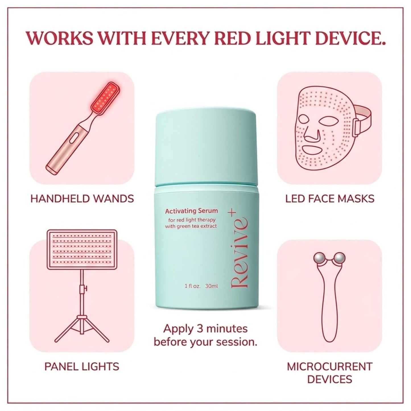 Red Light Therapy Serum for Face - Hydrating Anti-Wrinkle Formula with Green Tea & Hyaluronic Acid | 1oz