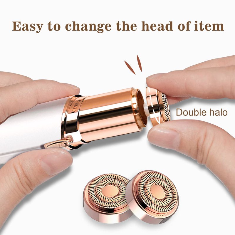 Facial Hair Removal for Women, Ladies Face Shaver for Upper Lip Chin and Peach Fuzz with USB Rechargeable Included 2 pc Replacement Heads
