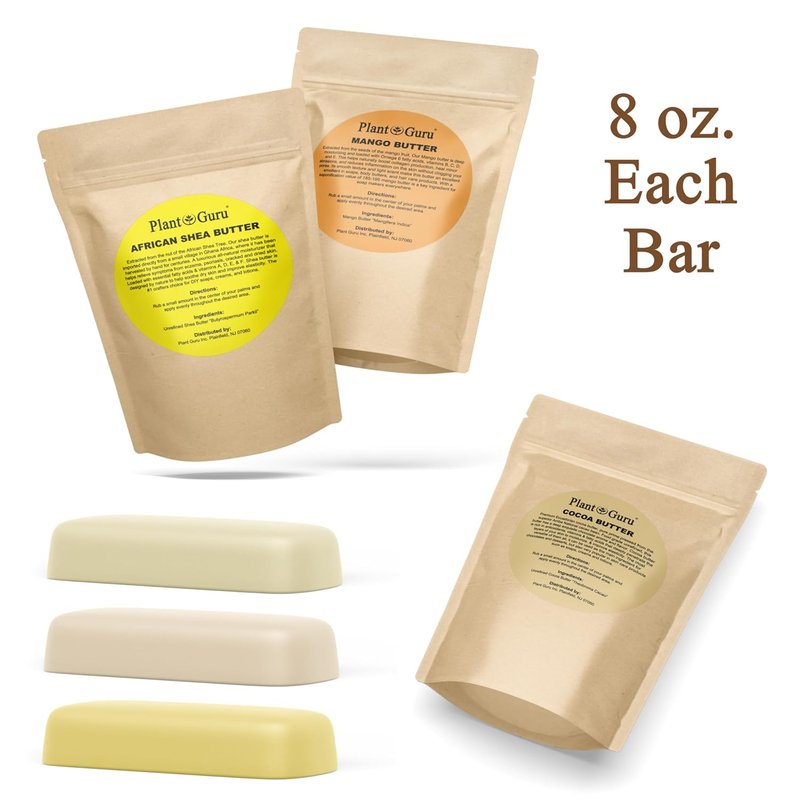 Shea Butter, Mango Butter & Cocoa Butter Variety Bundle - 100% Pure Natural Moisturizer for Dry Skin | 8 oz. Bars