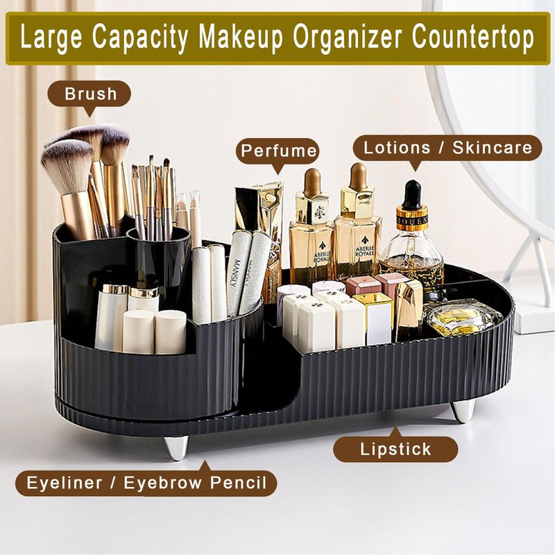 BESSKON Rotating Makeup Organizer Countertop, Large Cosmetic Storage with Makeup Brush Holder, Vanity Makeup Organizer, Bathroom Make up Holder, Spinning Skincare Organizer for Perfume, Lotions