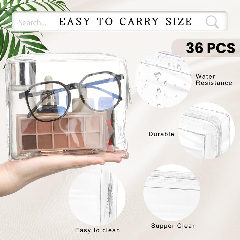 36 Pcs Mini Clear Makeup Bag Small Zipper Pouch Travel for Toiletries PVC Plastic Cosmetic Waterproof Toiletry for Women Men Vacation