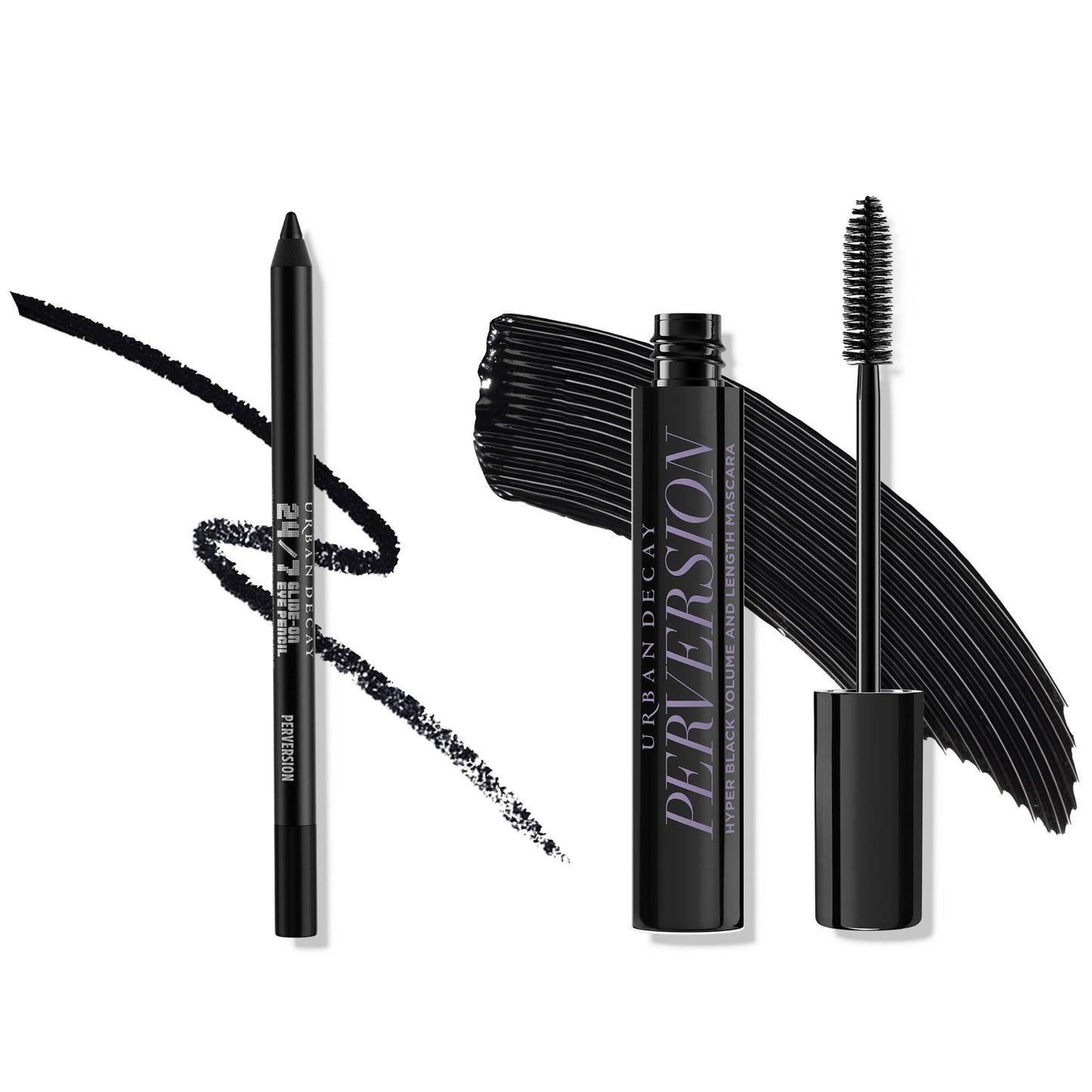 Urban Decay Perversion Volumizing Black Mascara and Black Eyeliner Pencil Makeup Set – Lengthening and Lash Thickening Mascara + 24/7 Glide-On Eyeliner Pencil (Matte Black) – Bundle Kit