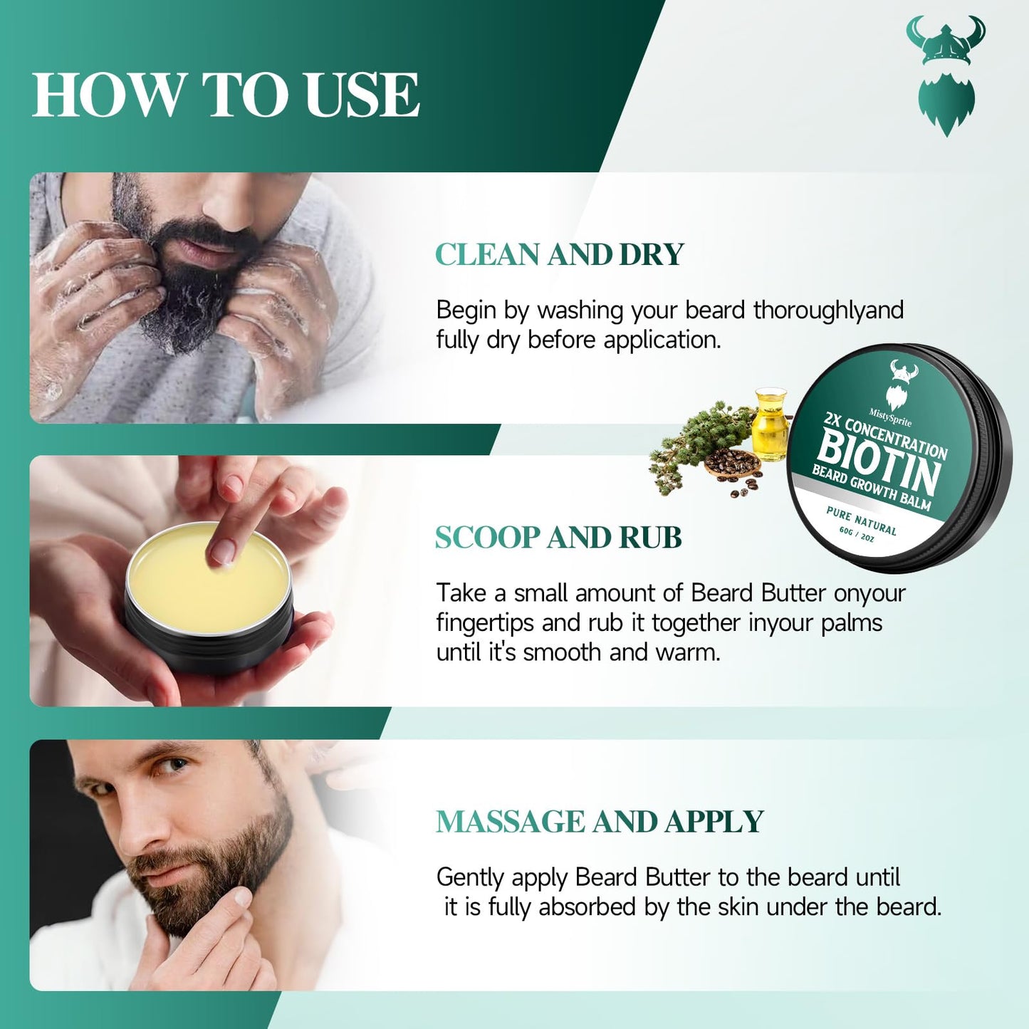 Beard Balm，2X Concentration Biotin Beard Balm for Men (2 oz) - Natural Mens Beard Oil with Castor Oil，Argan Oil, Jojoba Oil and Vitamin,Thickening for Beard，Beard Growth Softener (Cedarwood)