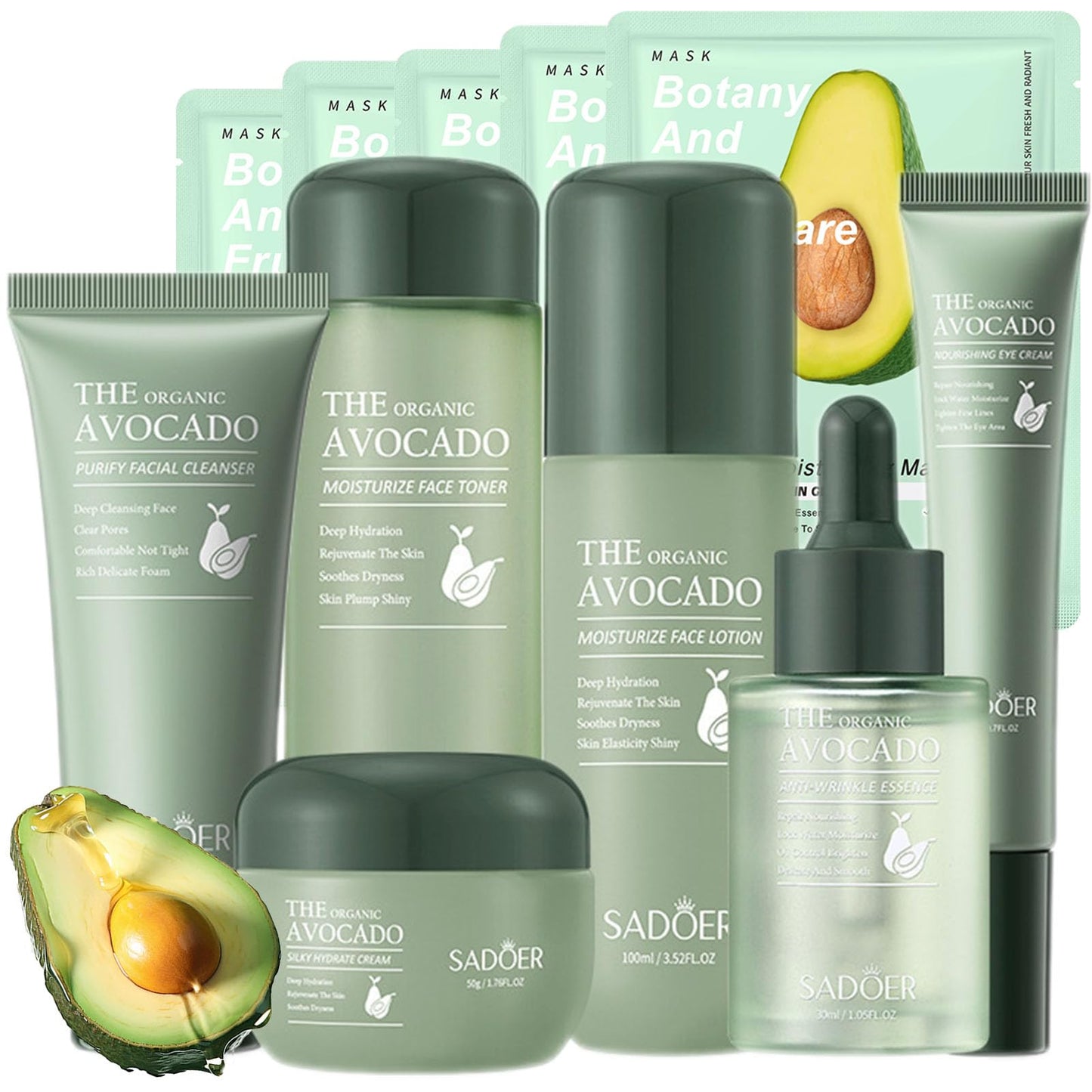 Avocado Skin Care Set, 11 Pcs Skincare Gift Set With Facial Cleanser, Face Serum, Face Cream, Eye Cream, Toner, moisturizing lotion& Facial mask. Skin Care Kit For Women Men