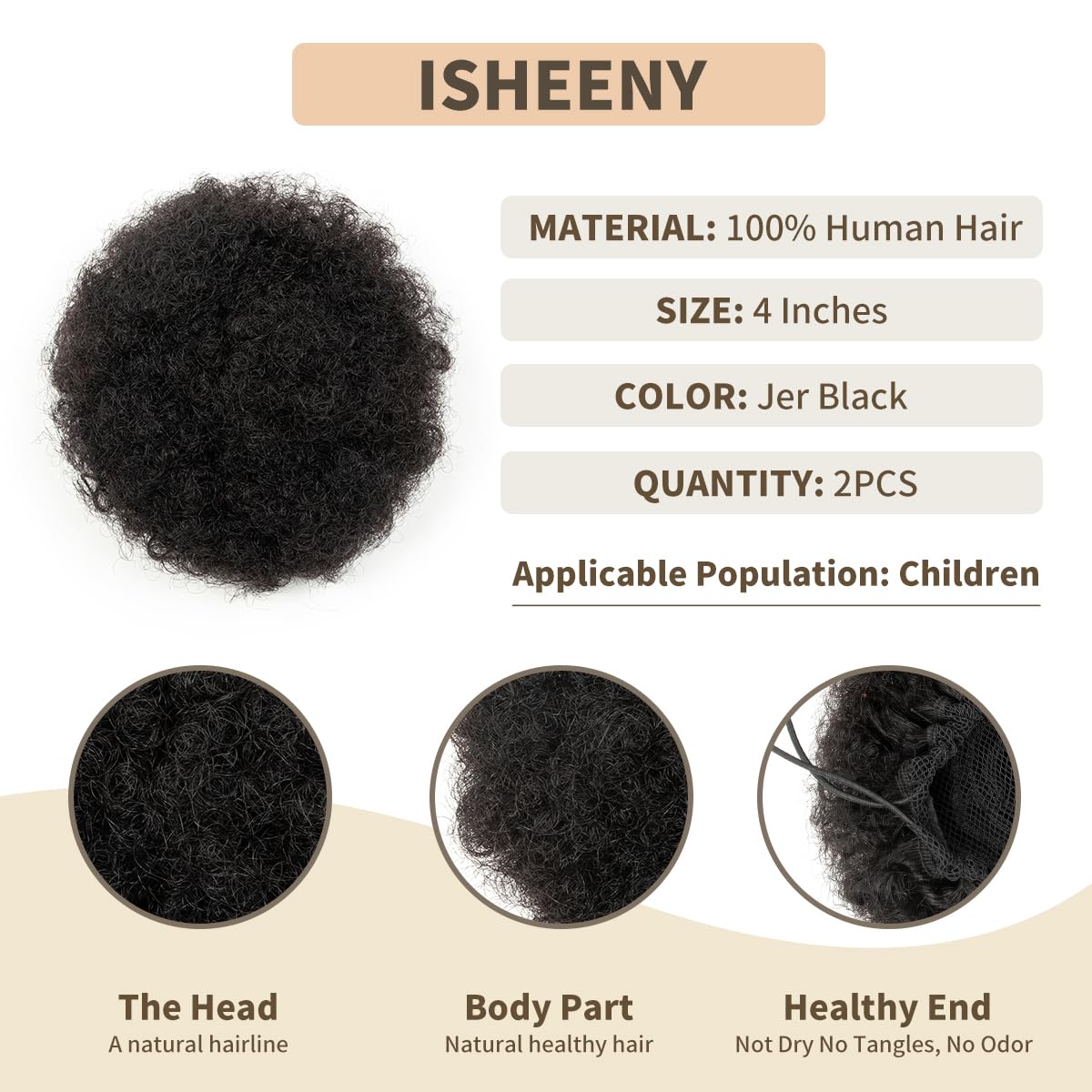 isheeny 2PCS Afro Puff Drawstring Ponytail Extensions For Black Women, Black Afro Wigs Comfortable And Lightweight Hairpieces