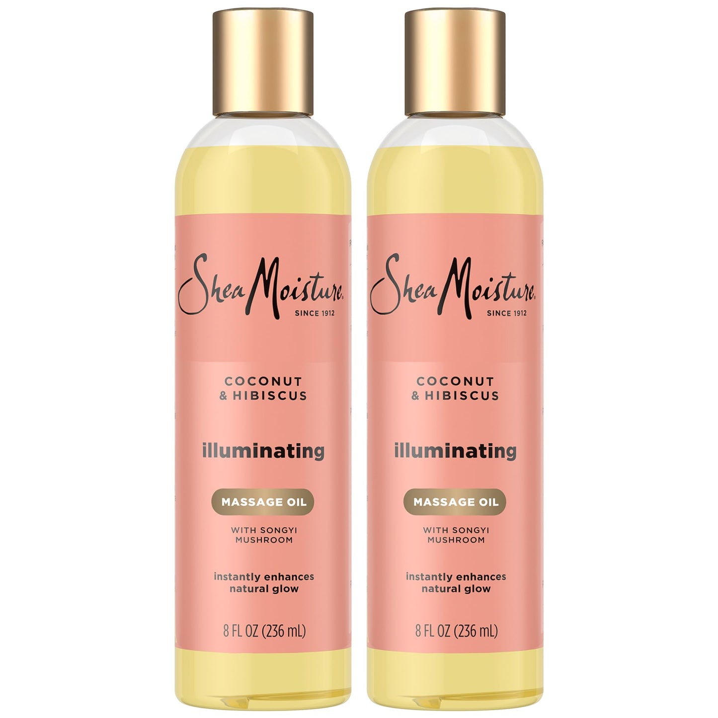 SheaMoisture Massage Oil, Illuminating Coconut & Hibiscus 2-Pack – Glow Up Essentials, 8 Oz Ea