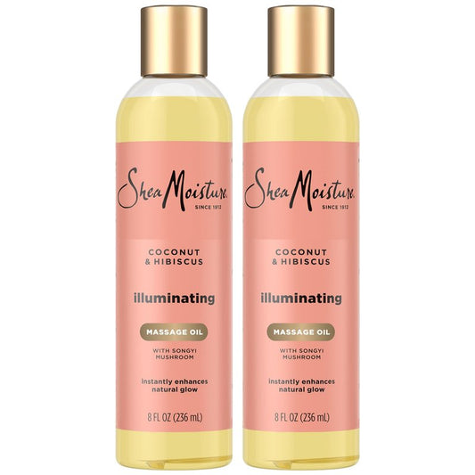 SheaMoisture Massage Oil, Illuminating Coconut & Hibiscus 2-Pack – Glow Up Essentials, 8 Oz Ea