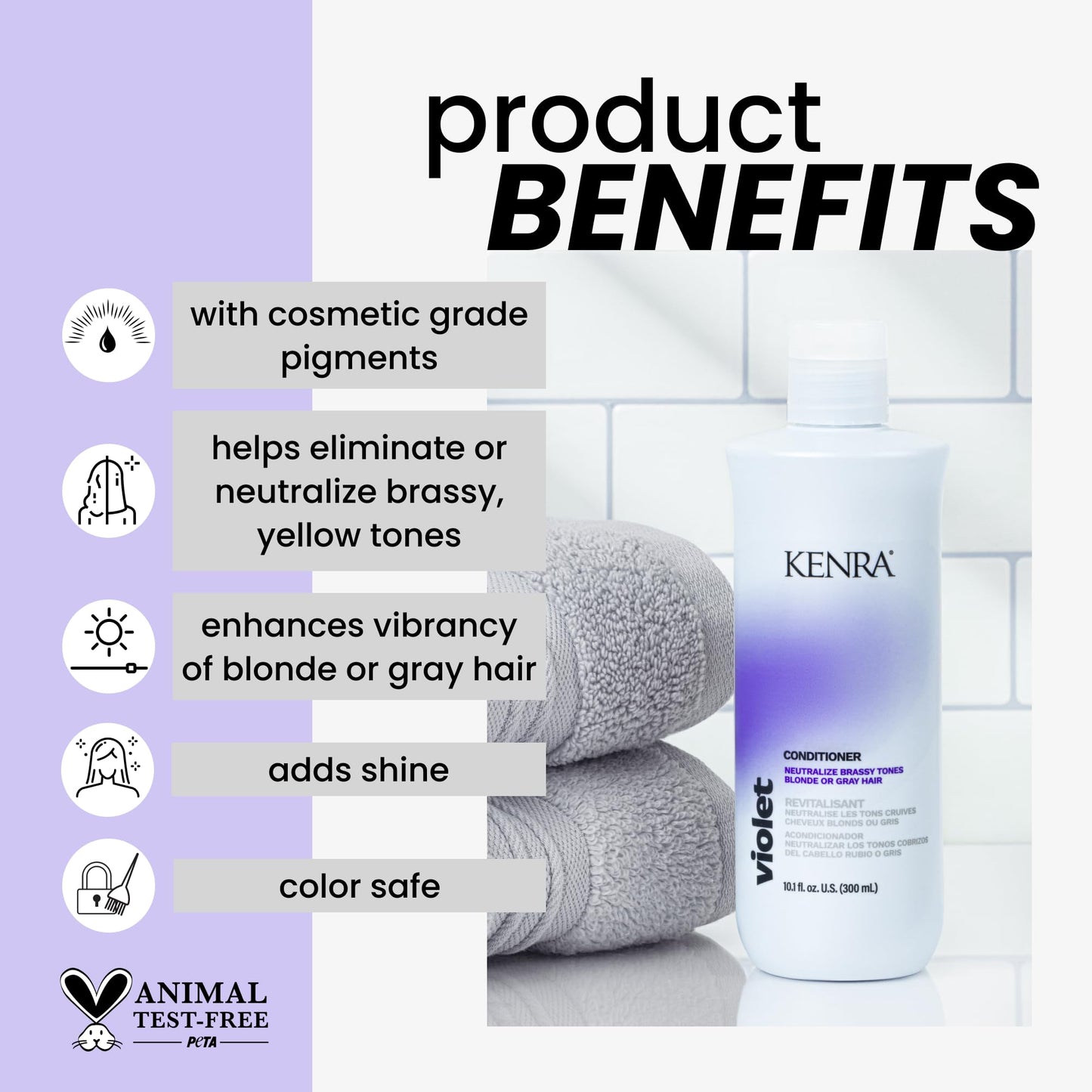 Kenra Professional Violet Conditioner | Eliminates Brassy Tones | Purple Pigment + Deposit | Neutralizes Yellow | Moisturizes Processed Hair | Enhances Vibrancy of Blonde or Gray Hair | Color Safe