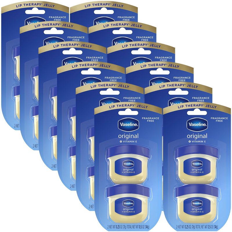 Vaseline Lip Therapy Original Mini Counter Display 2-Packs (12 Jars) – Bulk Lip Balm, Moisturizer for Soft, Smooth & Glossy Lips, 0.25 Oz Ea