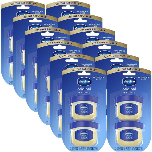 Vaseline Lip Therapy Original Mini Counter Display 2-Packs (12 Jars) – Bulk Lip Balm, Moisturizer for Soft, Smooth & Glossy Lips, 0.25 Oz Ea