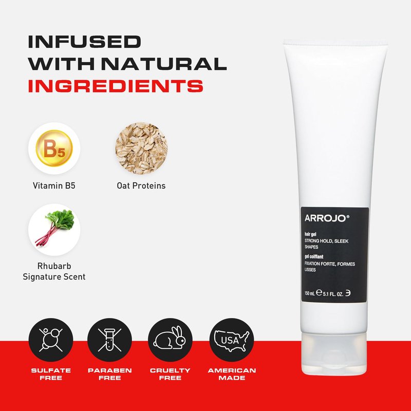 Arrojo Hair Gel for Short Hair, 5.1oz – No-Flake Styling Gel with Vitamin B5 – Strong Hold, Pliable Finish, Non-Sticky for Sleek & Modern Hairstyles