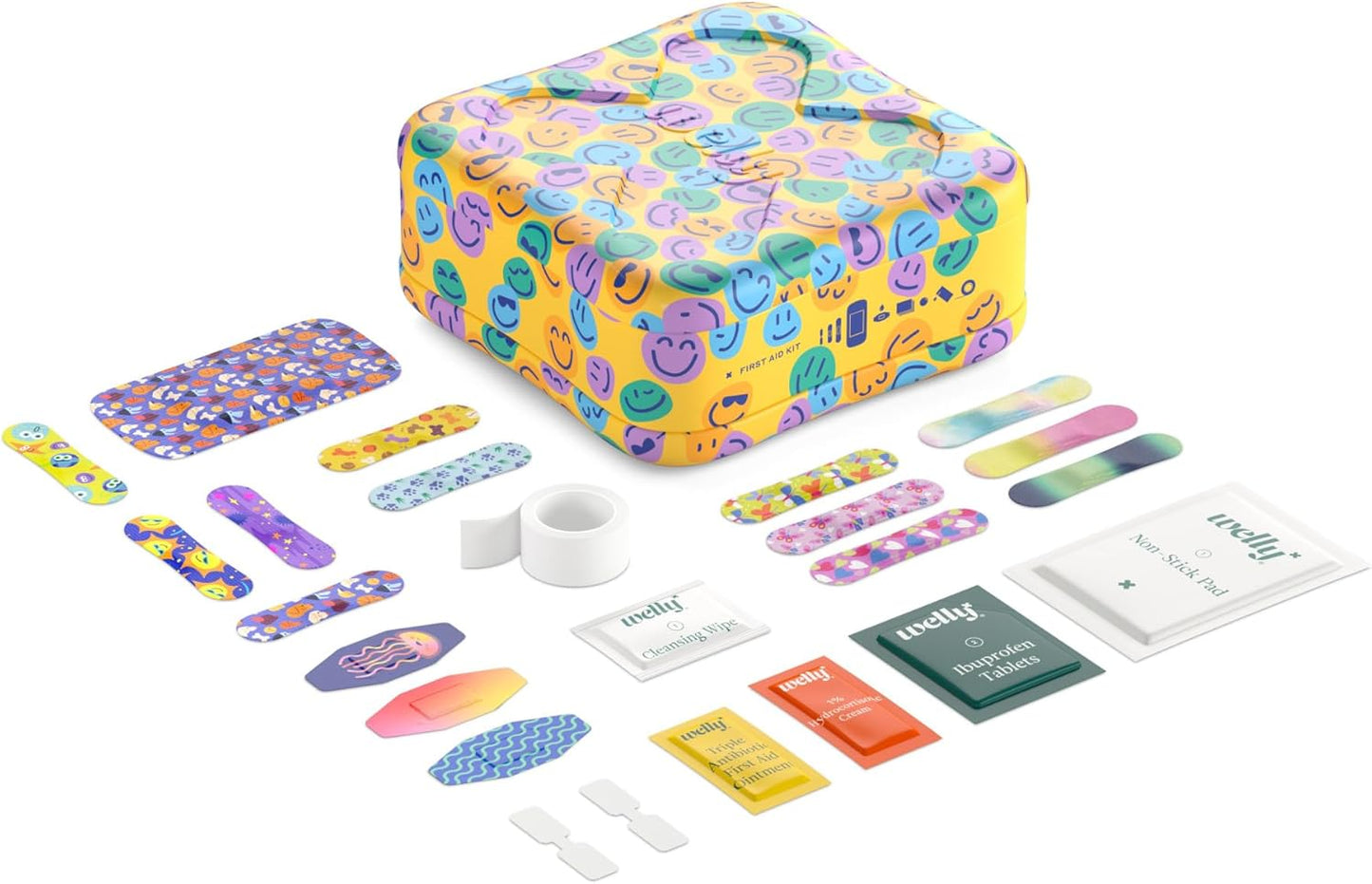 Welly First Aid Kit - Waterproof Bandages, Adhesive Tape, Antibiotic Ointments | 130 Count