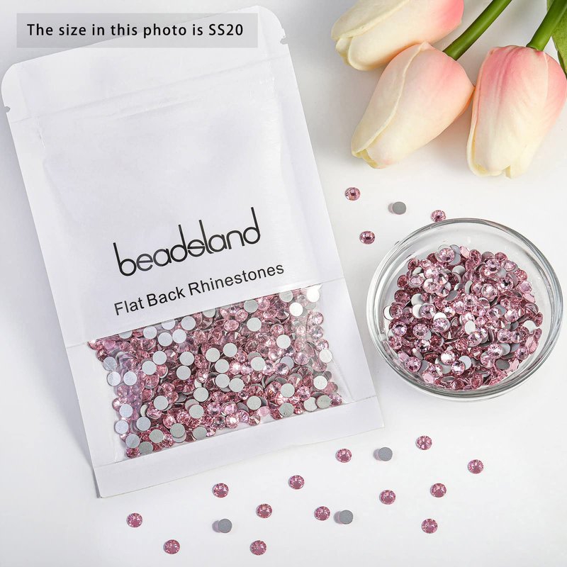 Beadsland 2880pcs Flat Back Crystal Rhinestones Round Gems for Nail Art and Craft Glue Fix,Light Pink,SS20,4.6-4.8mm