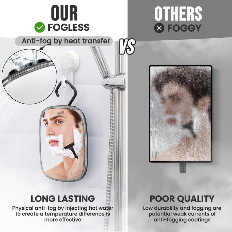 Fogless Shower Mirror for Shaving - Portable Wall-Mounted Shave Mirror | Shatterproof & Travel-Friendly (Black)