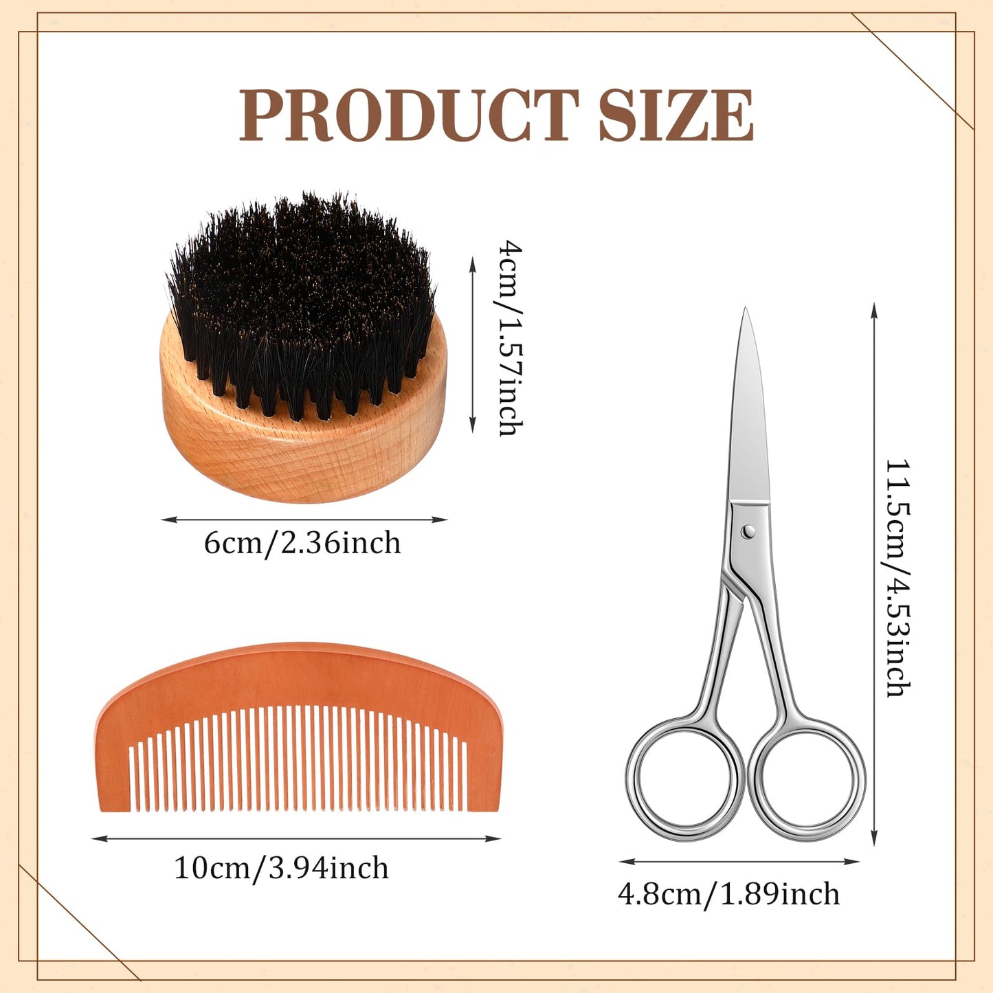 Maitys 10 Sets Beard Brush and Comb Set Bulk Boar Bristle Beard Brush Comb Scissors Kit Gifts for Men Father Colleague Employee Appreciation(Round)