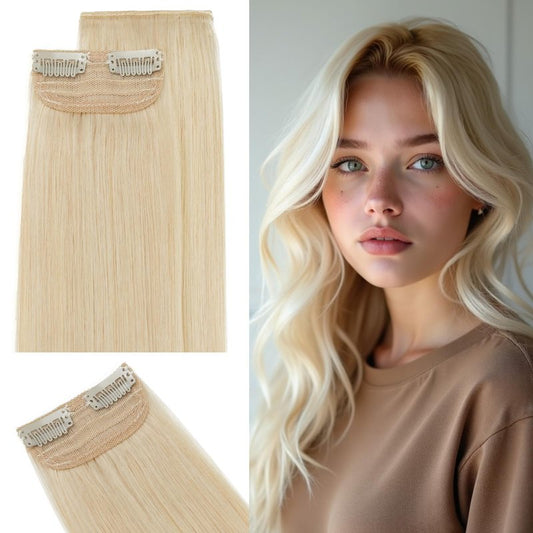 SEGO Short Clip in Hair Extensions for Women, 100% Human Hair, Mini Hairpieces with 2 Clips, Add Hair Volume and Length, 2 Pcs, 6 Inch, 20g, Platinum Blonde