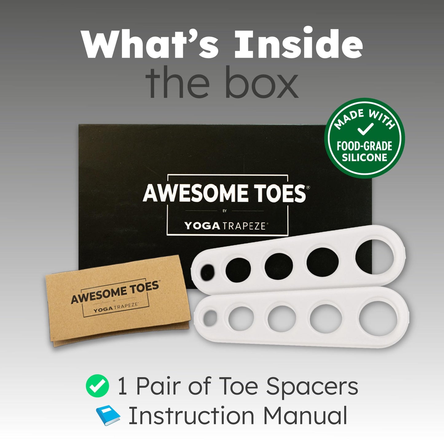 Awesome Toes Spacers & Separators Kit – Fast Relief for Hammertoe & Bunions | Includes Toe Stretch Band, Individual Toe Spacers & Full Toe Spacers for Walking, Running, & Yoga Practice | Large