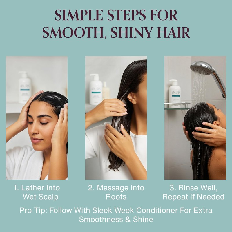 hOURS Sleek Week Smoothing Shampoo for Dry, Dull, & Frizzy Hair - Sulfate-Free Cleanser with Pea Protein, Arginine & Coconut Oil - Smooths, Strengthens & Adds Shine - Color Safe Formula– 8 oz