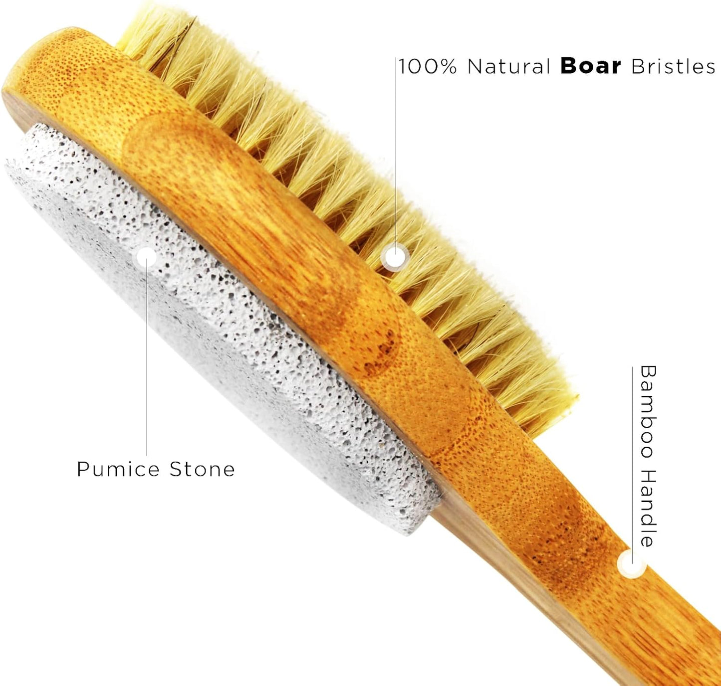 ICANdOIT 2-in-1 Long Handle Bath & Shower Brush - Boar Bristle with Pumice Stone for Exfoliating & Softening Skin | Ideal for Cellulite & Lymphatic Drainage