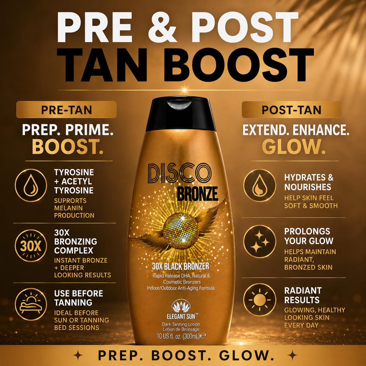 Disco Bronze 30X Black Bronzer Tanning Lotion - Indoor & Outdoor UV Tan Accelerator with DHA, Natural & Cosmetic Bronzers, Proprietary Melanin Boosting Formula, Made in USA for Men & Women – 10 oz
