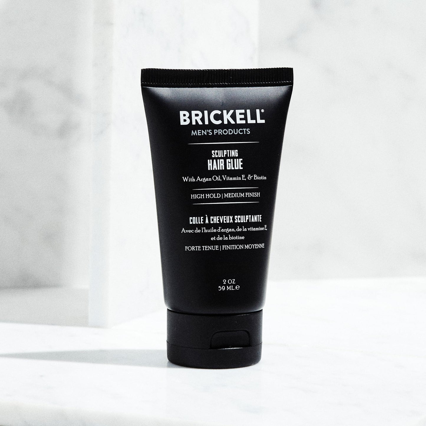 Brickell Men's Hair Styling Sculpting Hair Glue For Men, All Day Lasting Hold for Sculpting and Shaping Hair, With Argan Oil, Vitamin E, and Aloe, 2 Ounce, Scented