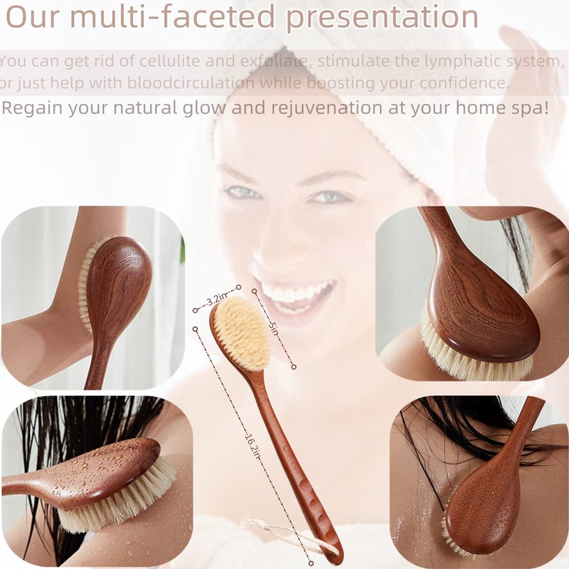 Focused on the Bathing Experience with Dry Brushing Body Brush, Long Wooden Handle with Back Scrubber,Shower Brush for exfoliator Skin and Remove Dead Skin Cells,for Advanced Users Dry Body Brush