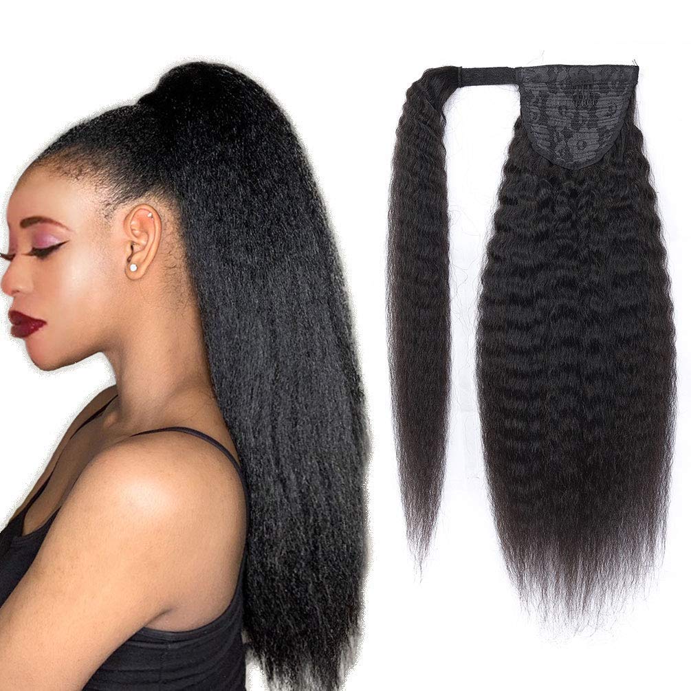 Ponytail Extensions Human Hair Kinky Straight Clip in Ponytail Extensions Natural Black Magic Paste Ponytail Brazilian Wrap Around Pony Hair Extensions Remy Human Hair 20 Inch