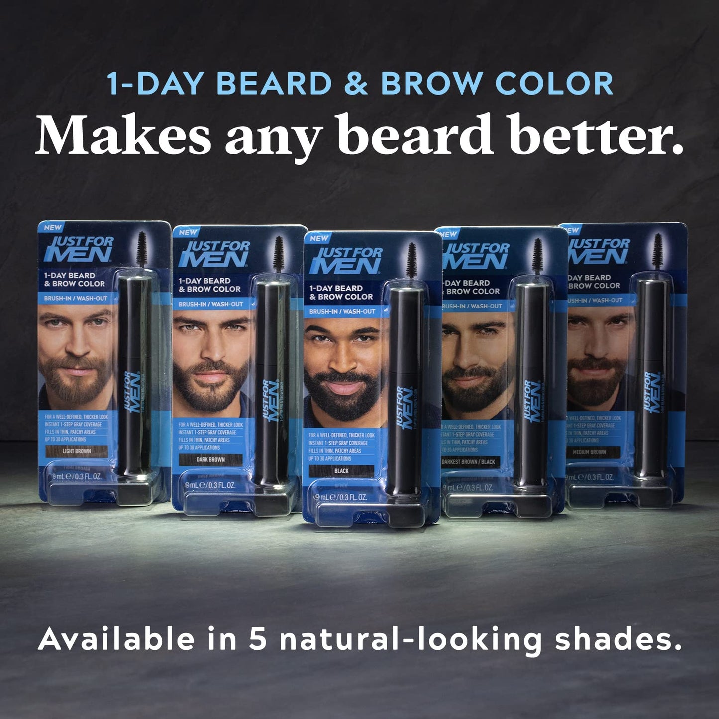 Just for Men Beard & Brow Color, Temporary Color, Black | Fuller Look | 1-Day | Pack of 2 | 30 Applications
