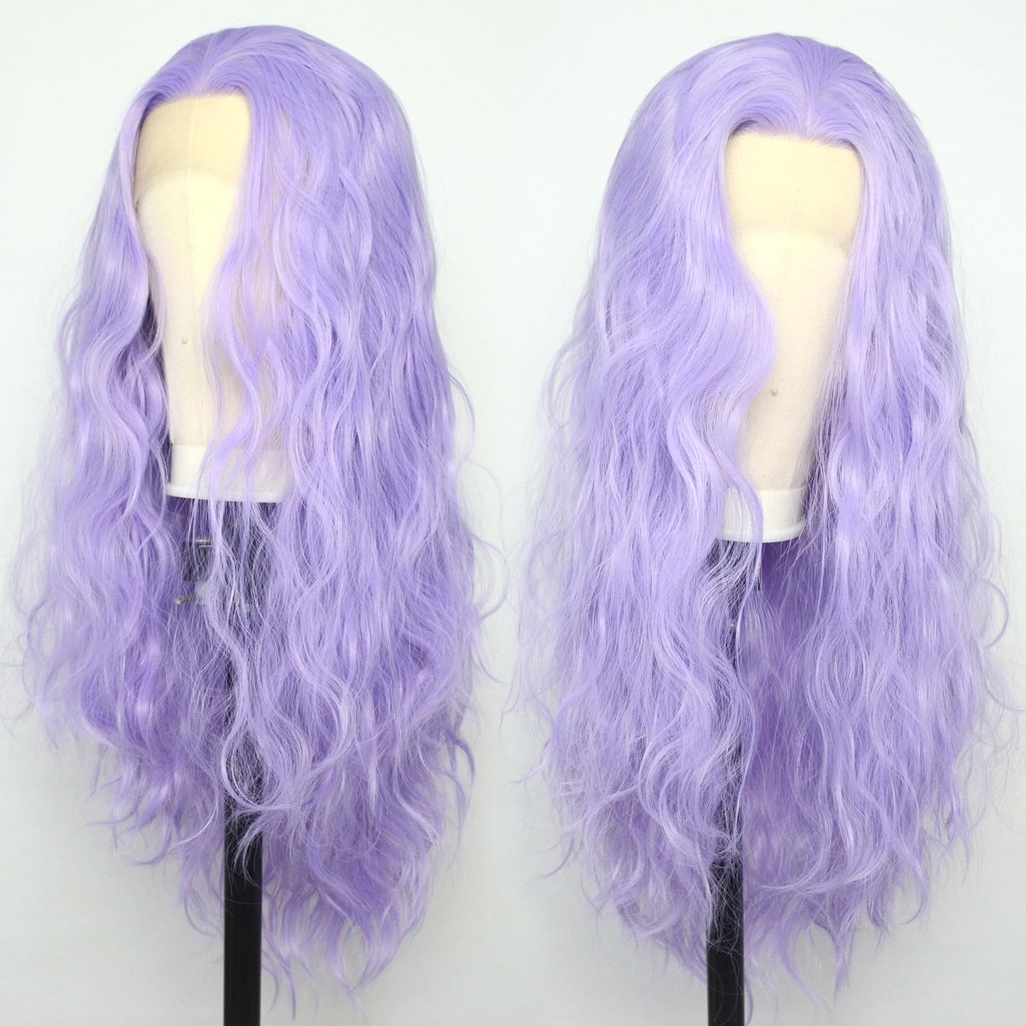 Luwigs Lanvender Purple Natural Wavy Lace Front Wigs Synthetic Loose Body Wave Heat Fiber Hair for Women Replacement Wigs Half Hand Tied Cosplay Daily Wear 22inch (22 Inch, Purple,Wavy)