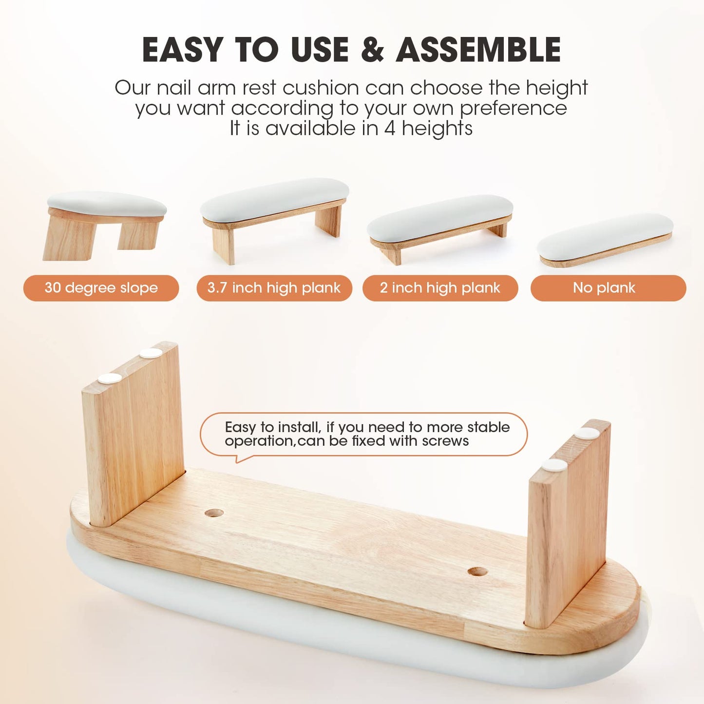 Nail Arm Rest, Professional Adjustable Height Nail Arm Rest Solid Wood with PU Leather Soft High-Density Sponge, Hand Rest for Nails
