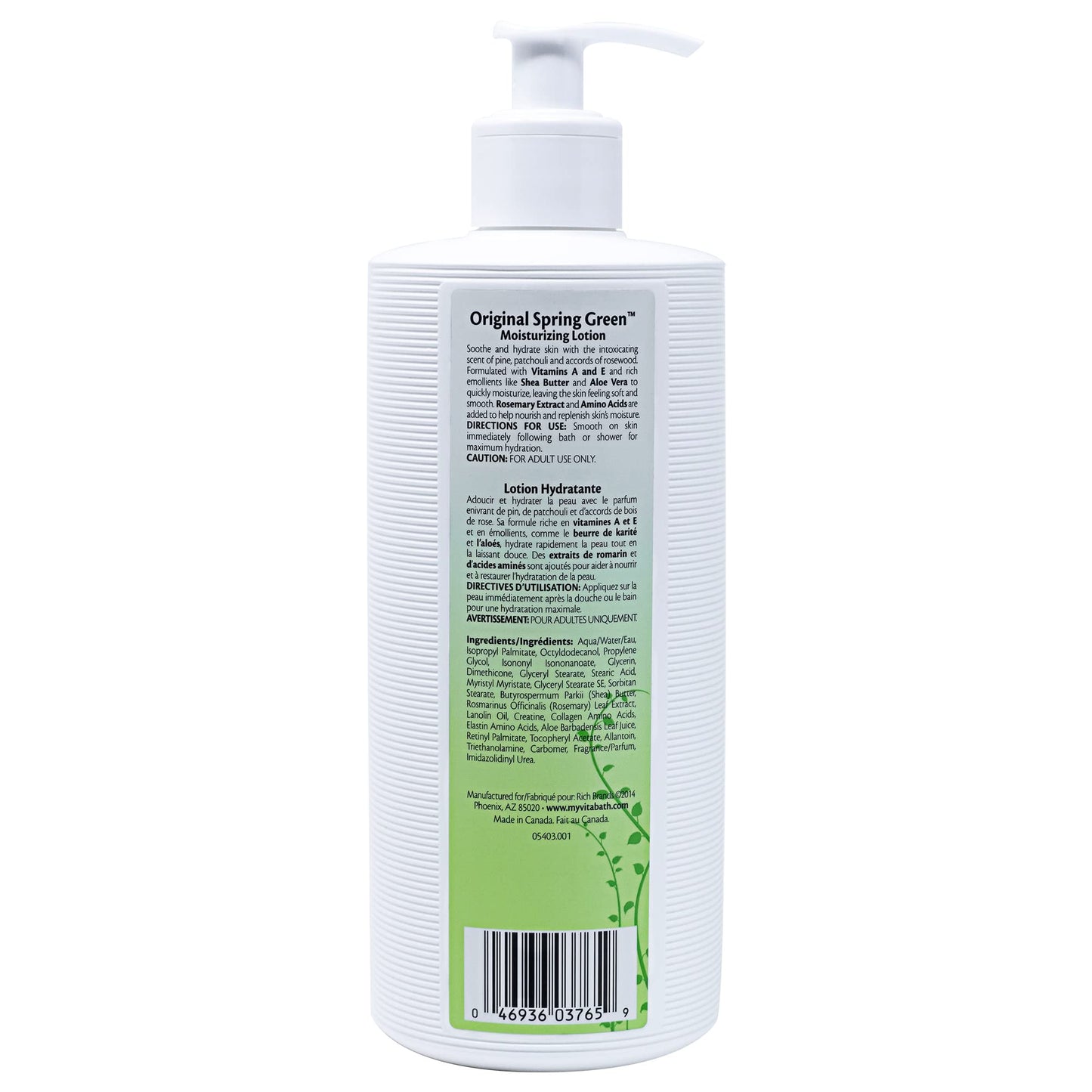 Vitabath Original Spring Green Moisturizing Body Lotion Replenishing Botanicals, Aloe & Shea Butter Deeply Hydrate Dry Skin Revive For Women & Men - Cruelty-Free, Paraben-Free - 20 oz