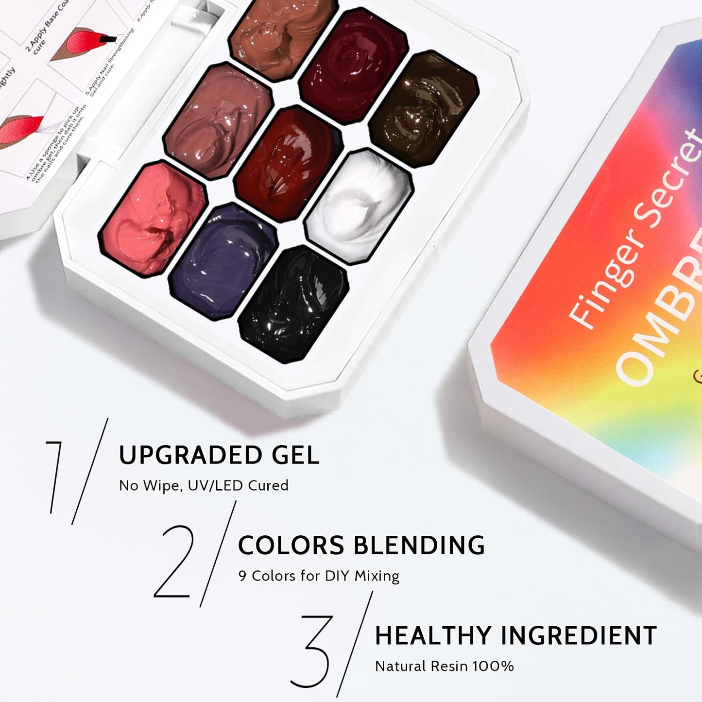 Ombre Nail Gel Set - 9 Colors Sponge Pat Paint for Floral Nail Art, No Wipe, UV/LED Curing