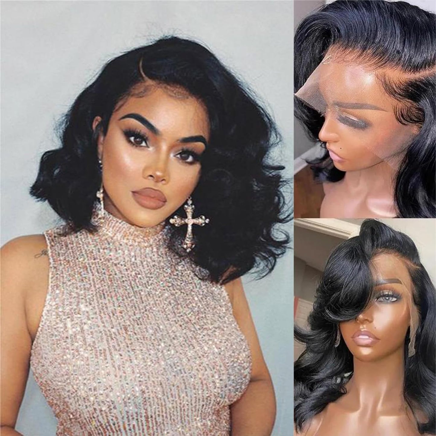 Short Bob Wigs Human Hair - 13x4 Lace Front Pre-Plucked Body Wave Wig for Black Women | 10 Inch Glueless Style