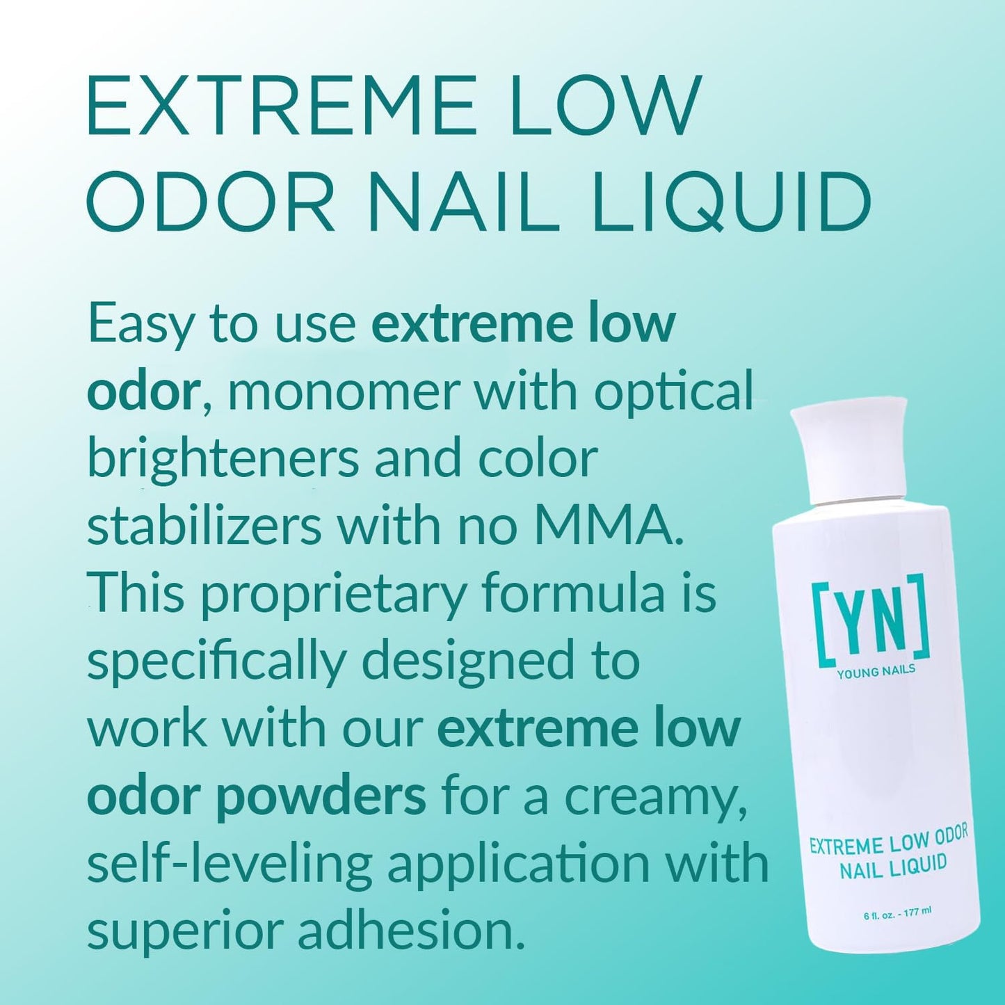 Young Nails Extreme Low Odor Nail Liquid Monomer for Acrylic Nail Powder - Professional Liquid Monomer, Acrylic Nails at Home, Extreme Low Odor, MMA Free, Non-Yellowing, 6 Fl Oz