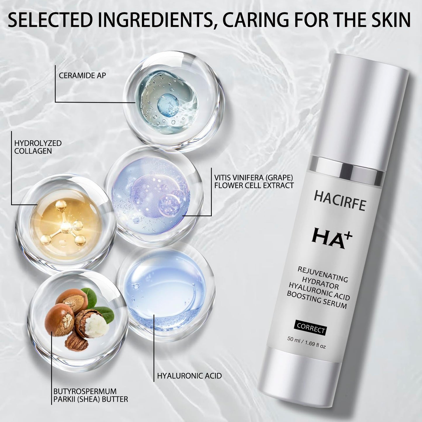HACIRFE HA Rejuvenating Hydrator Hyaluronic Acid Serum for Face, Deep Hydrating Serum Made with Niacinamide and Ceramides