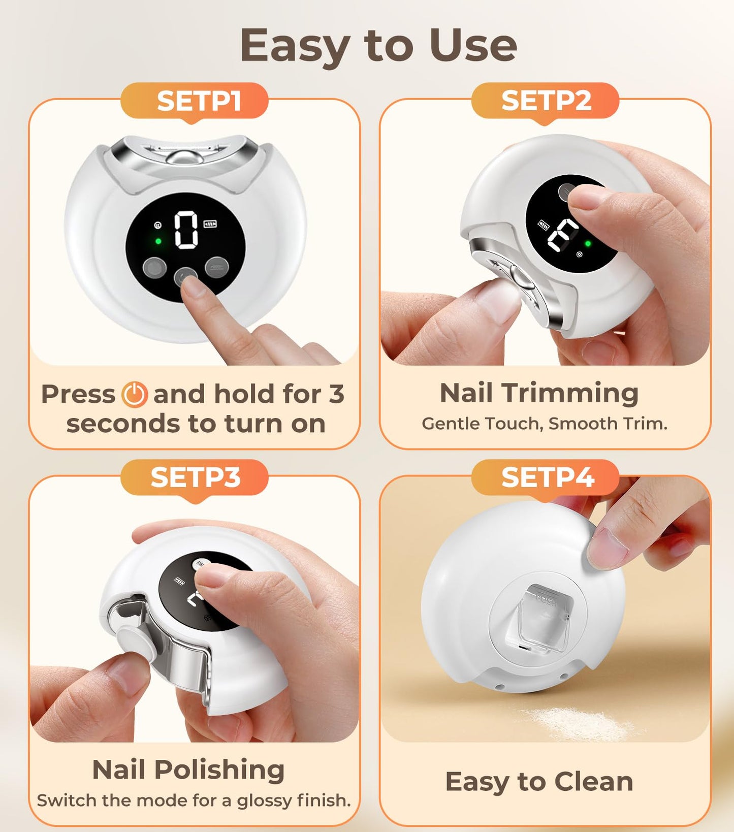 2025 New 3-in-1 Electric Nail Clippers, Baby Nail File, 3-Speeds, Polishing Automatic Nail Trimmer with Nail Chip Storage & LED Light, Rechargeable Safety Cutter for Women, Men, Baby, Seniors