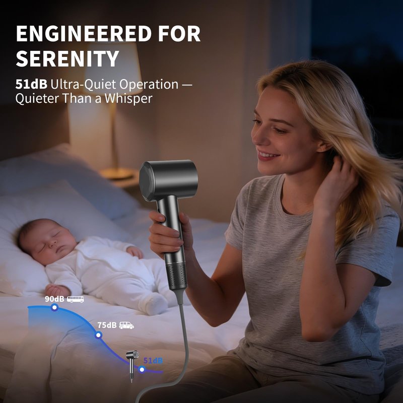 VTT Hair Dryer, 150000 RPM High Speed Blow Dryer for Fast Drying, Low Noise, Lightweight Design for Home & Travel Use, Perfect for Men, Women, and Professionals