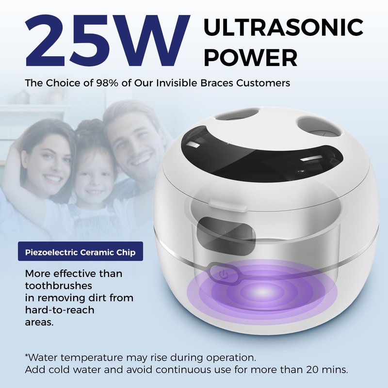 Ultrasonic Retainer Cleaner Machine for Dentures, Mouth Guards, Braces, Toothbrush Heads, Jewelry, 220ML Capacity Ultrasonic Cleaner with Digital Timer&UV, 2 Modes for All Dental Appliances，White