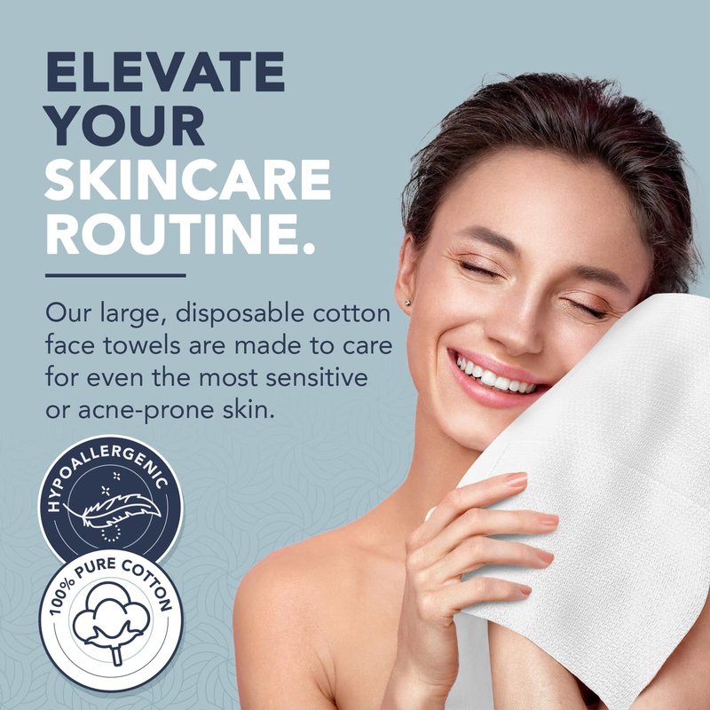 X-Large 100% Pure Cotton Face Towels – 100 Count Extra Large Disposable Wash Cloths for Face Washing, Makeup Removal & Acne Care | Ultra Soft, Hypoallergenic & Fragrance-Free