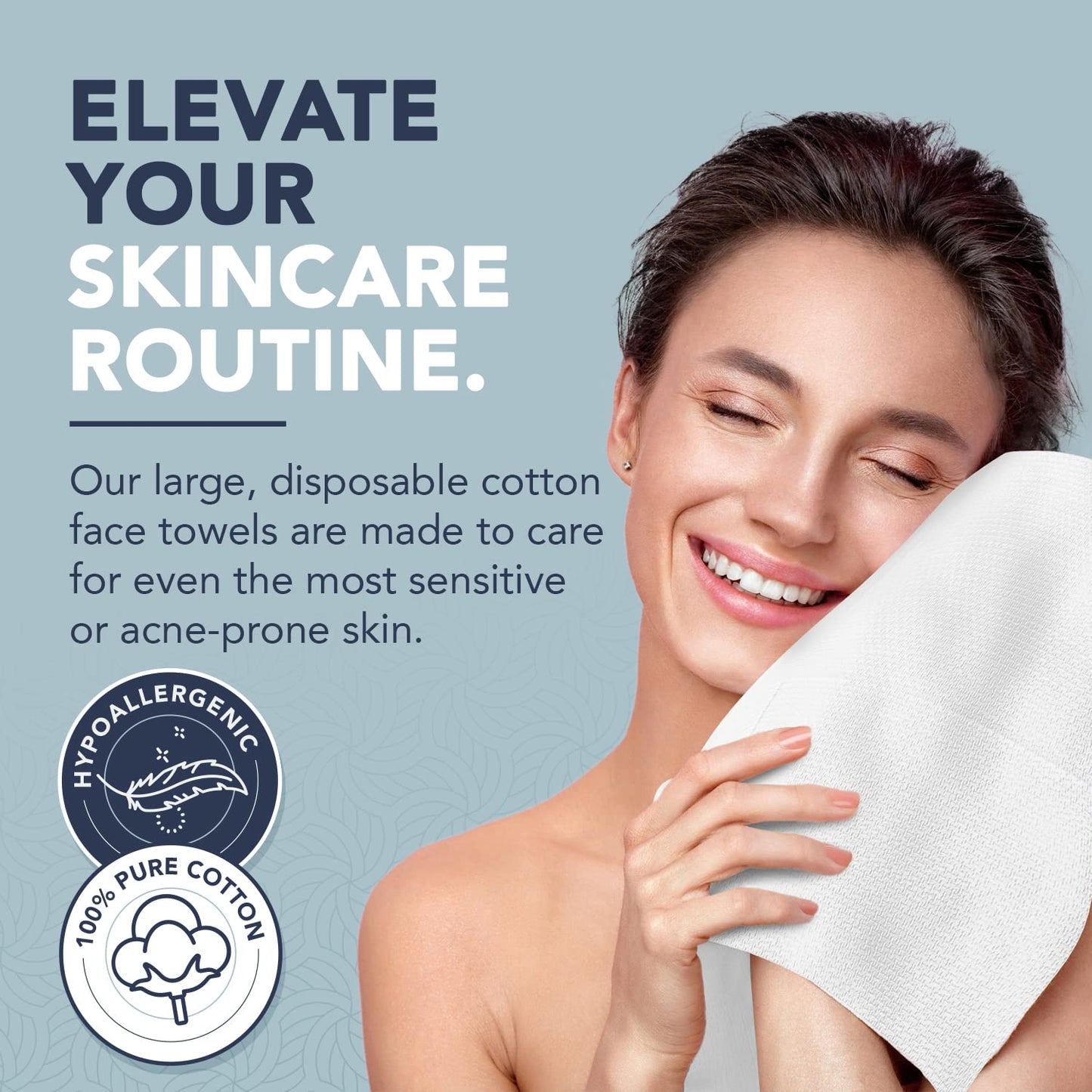 DERMACOTTON X-Large Cotton Disposable Face Towels – 100 Count Extra Large Disposable Wash Cloths for Face Washing, Makeup Removal & Acne Care | Ultra Soft, Hypoallergenic & Fragrance-Free