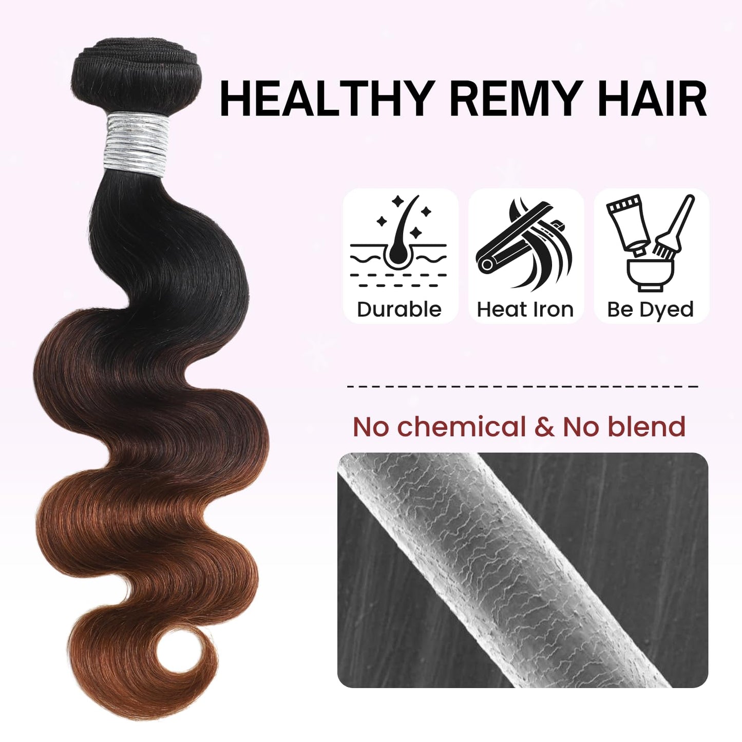 ANMETAN Dark Brown Ombre Body Wave Bundles Human Hair, Thick 12A Chestnut Brown T1B/2/30 3 Tone Ombre Color Human Hair Single Bundle with Dark Root 100% Remy Hair Bundle Keep Soft after Washes 16 Inch