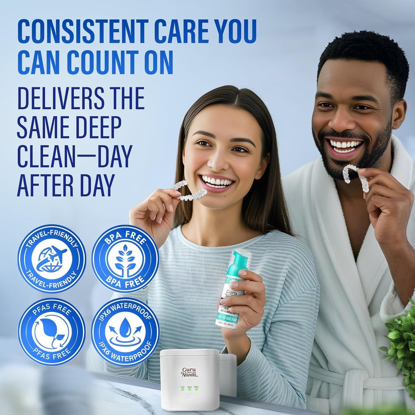 GuruNanda Retainer Cleaner Set - Ultrasonic & UV Cleaning Pod with Foam | Deep Clean for Aligners & Dentures