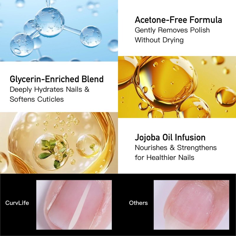 Curvlife Acetone-Free Nail Polish Remover Pot, Quick Removal & Gentle on Skin, Jojoba Oil & Sponge Applicator for Home Salon, 50ml/1.7 fl oz Nail Care