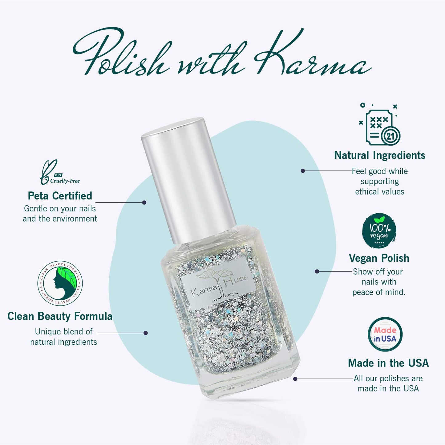 Karma Organic Natural Nail Polish-Non-Toxic Nail Art, Vegan and Cruelty-Free Nail Paint (Glitter Bomb)