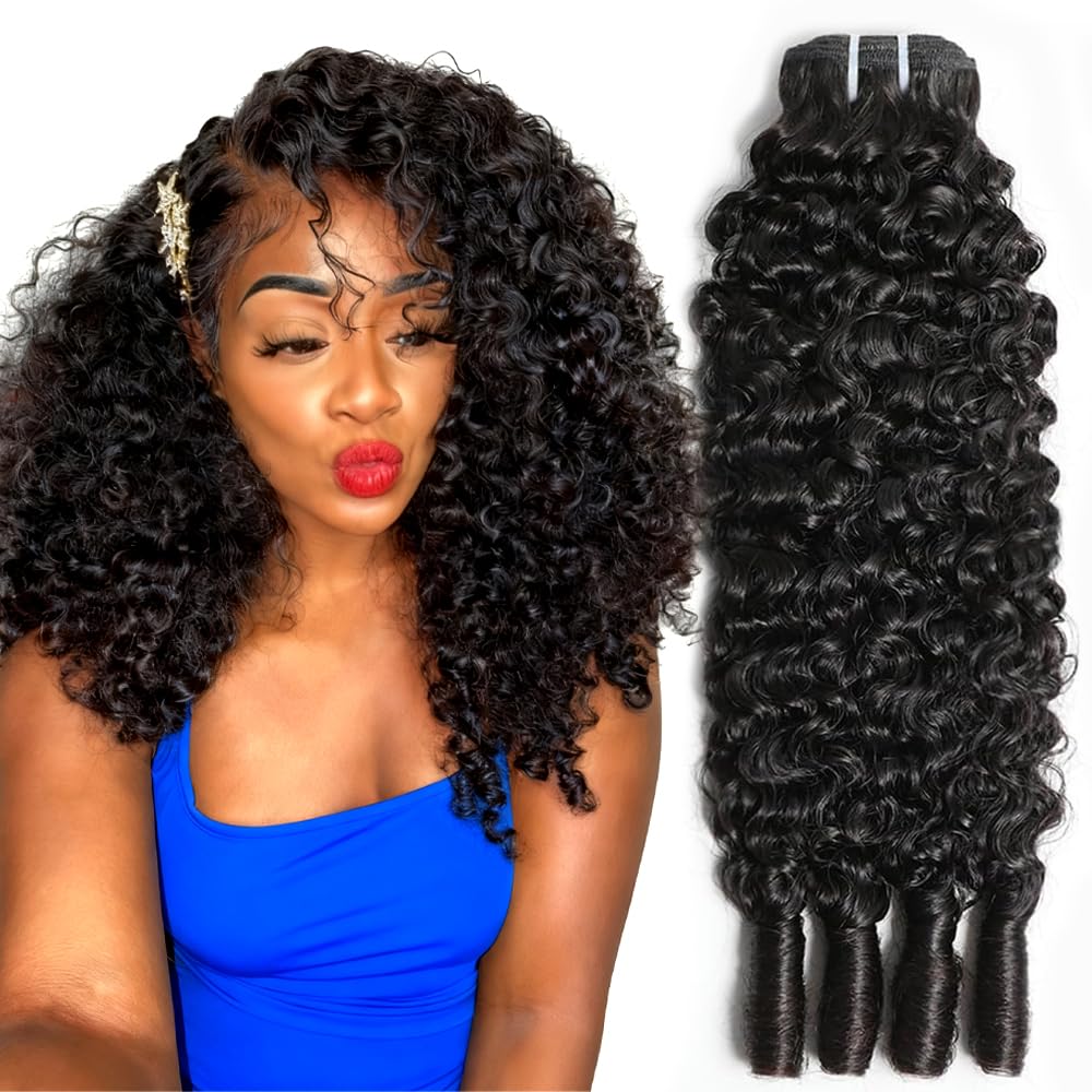 TryRich Burmese Curly Bundles Human Hair 14 Inches 3C4A Water Wave Quick Weave with Spiral Curly End 100% Unprocessed Kinky Curly Human Bundles in Hair Extensions Natural Black