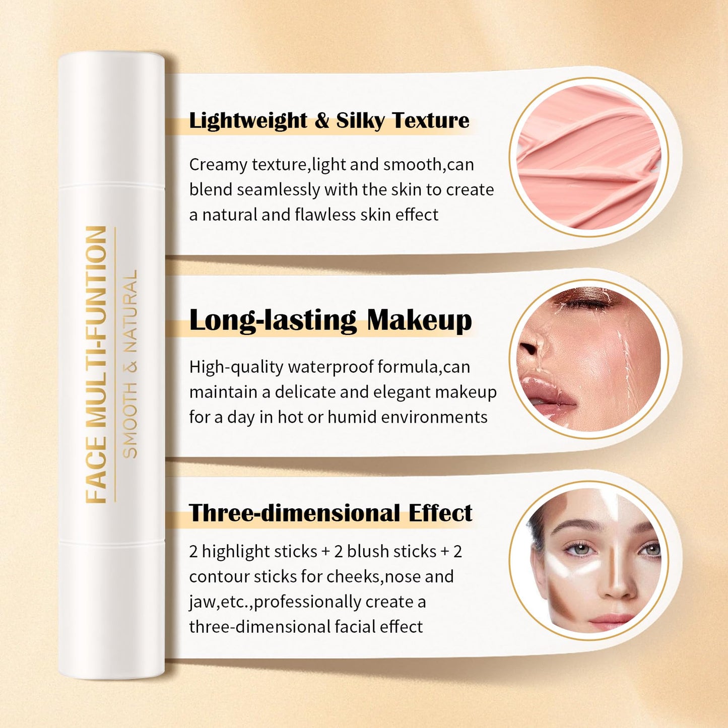 QIUFSSE 8 PCS Contour Stick Makeup Contour Kit,Double-ended Design with Highlighter,Blush and Bronzer Stick,Lightweight,Easy to Sculpt,Create a Matte and Dewy Finishing Makeup（Set B）