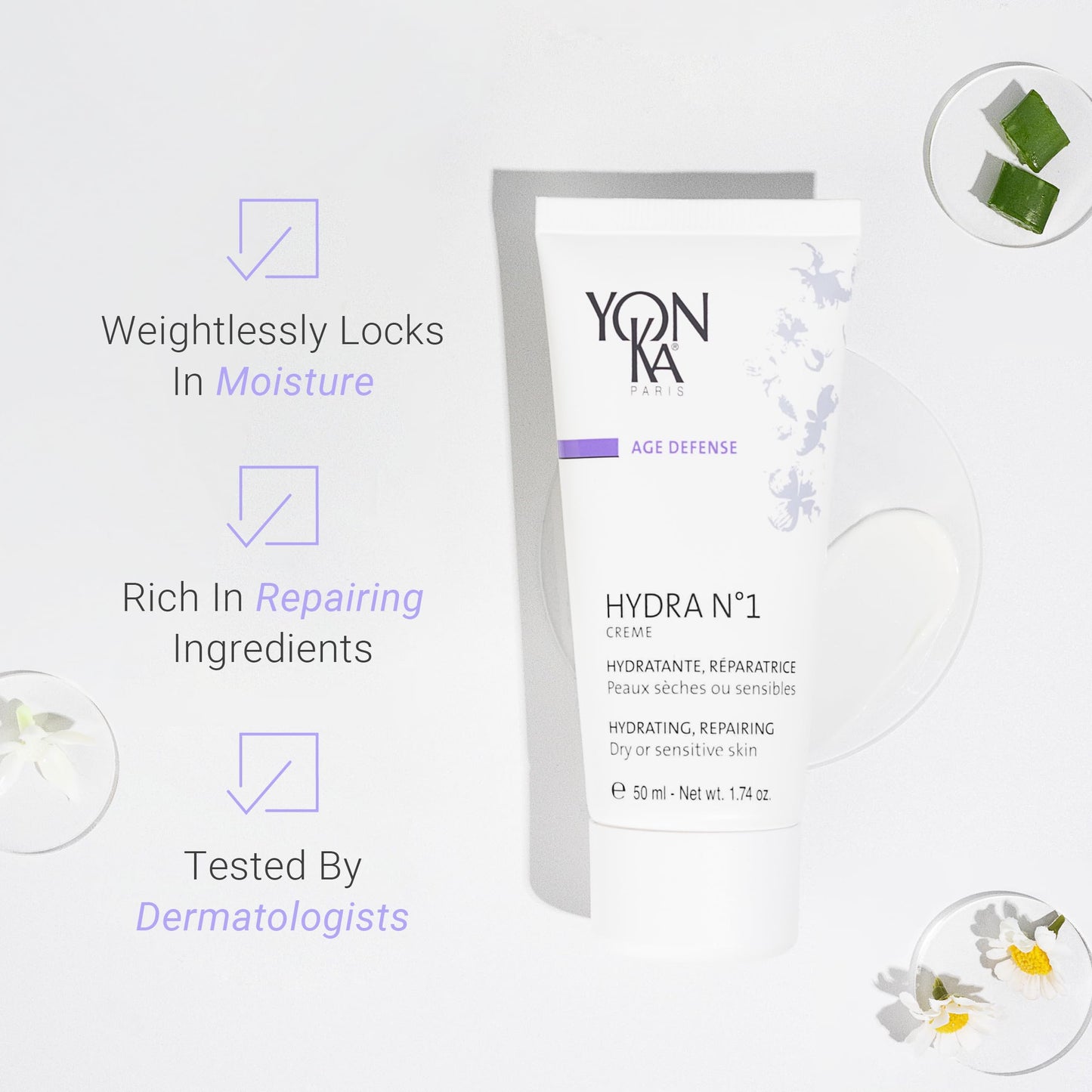 Yonka Hydra No.1 Creme and Hydra No.1 Serum | Anti-Aging Face Moisturizer and Intensive Hydration Booster with Hyaluronic Acid and Aloe Vera | For Dry and Mature Skin | Set of 2, 1.74 oz and 1.01 oz