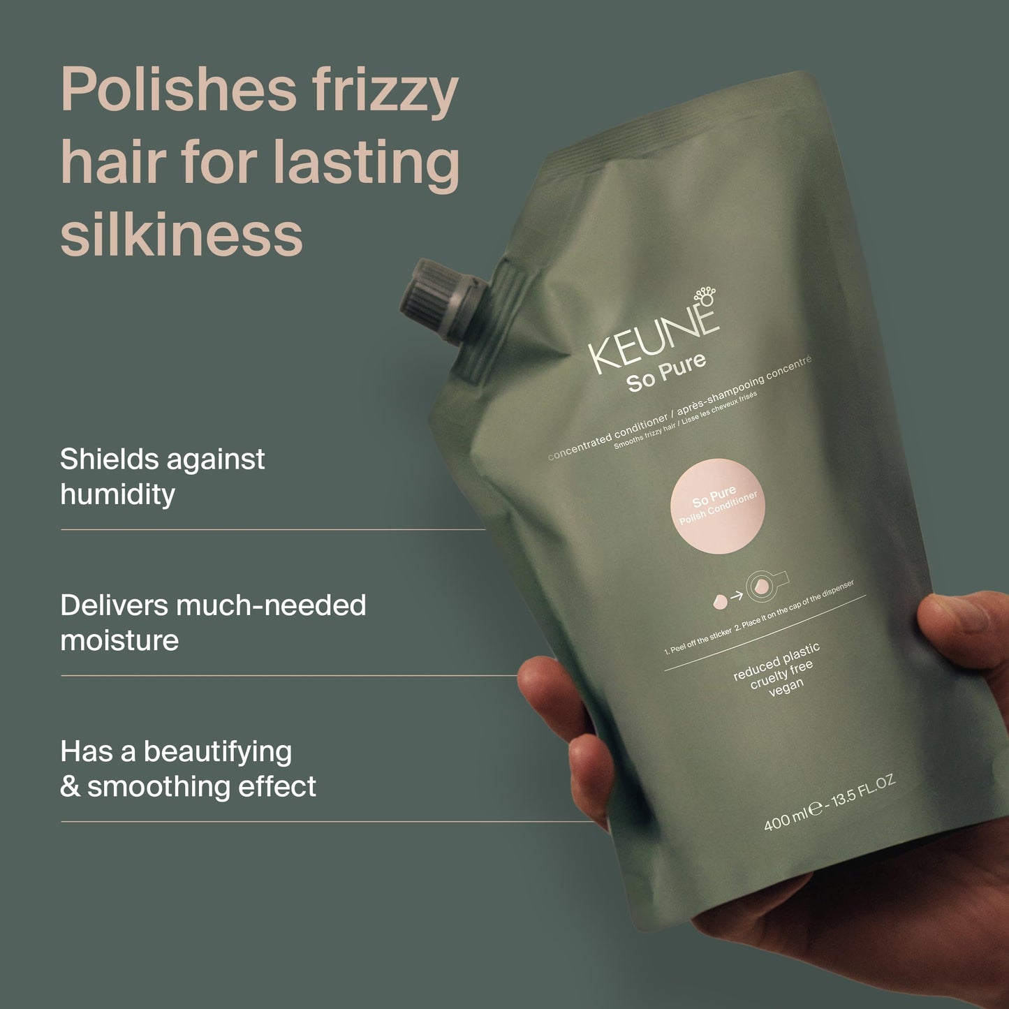 KEUNE So Pure Polish Conditioner Refill, Smoothing Anti Frizz, 13.5 Fl Oz