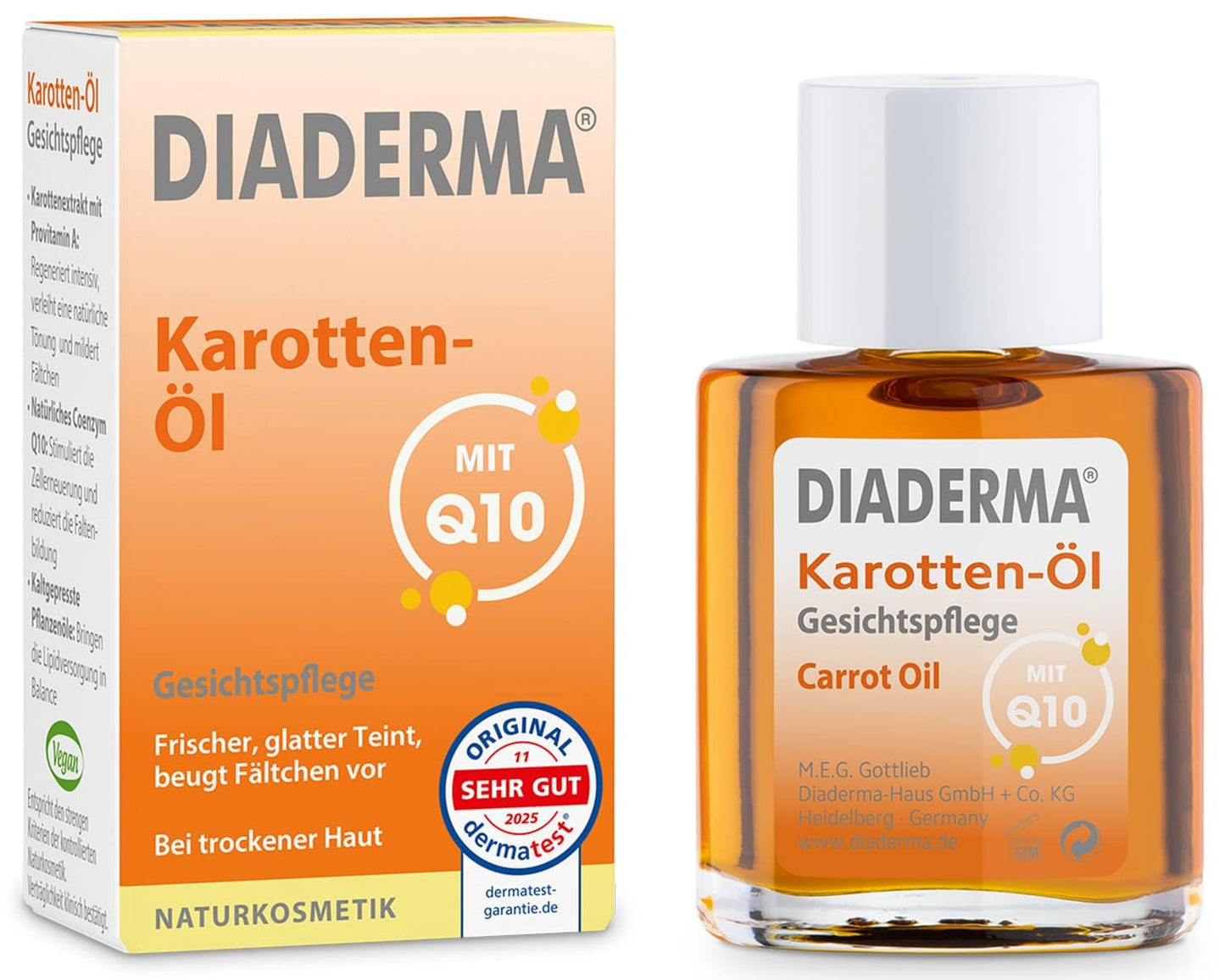 DIADERMA Carrot Oil, 30 ml – New Formula with Q10: Gives a Fresh Complexion, Prevents Wrinkles, with Vitamin E + A, Natural Cosmetics