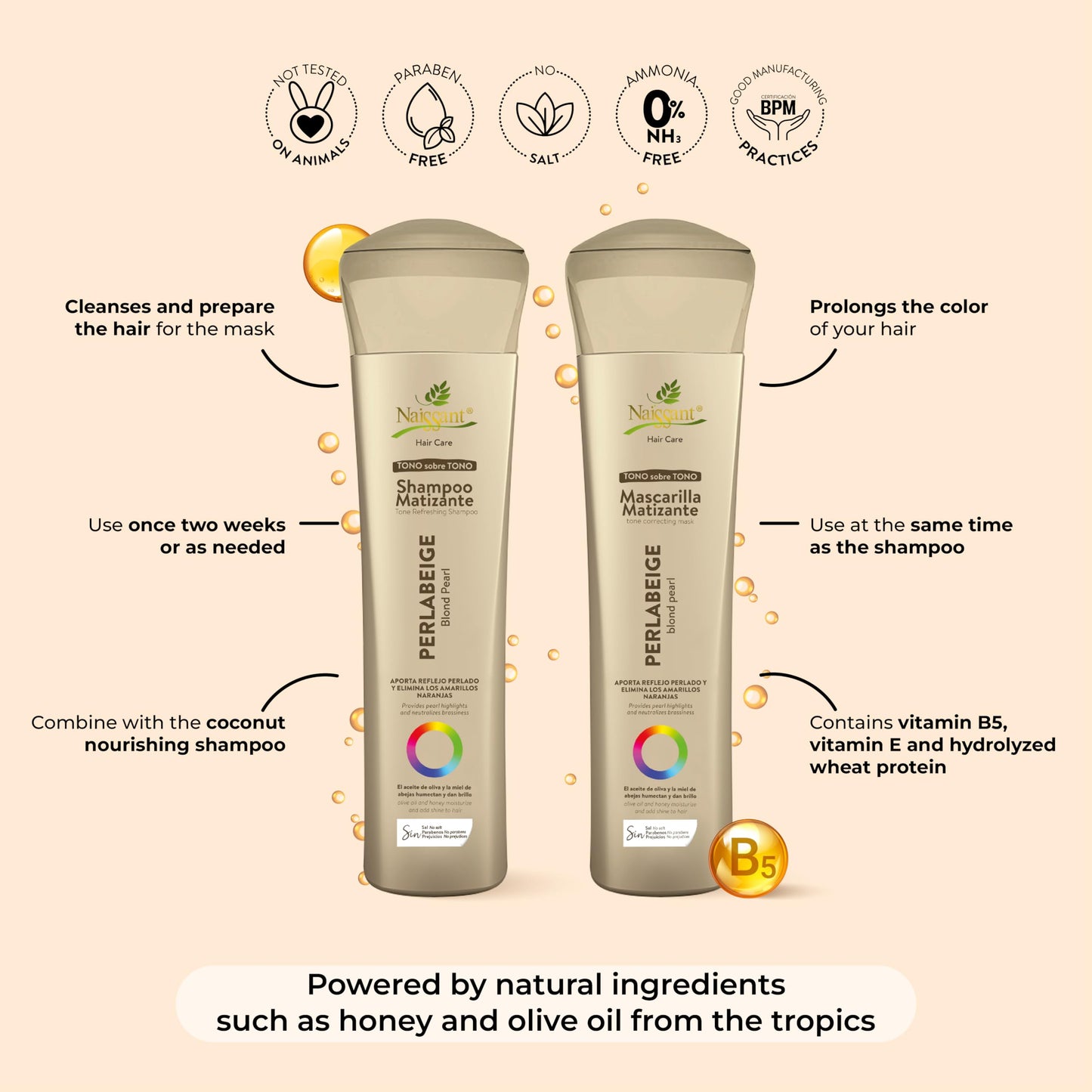 Naissant Set No Yellow Shampoo, Treatment Mask and Argan Oil. Color Care,Hair Intensifier and Damage Repair. Without Salt and Parabens for Blonde Hair (Perla Beige)